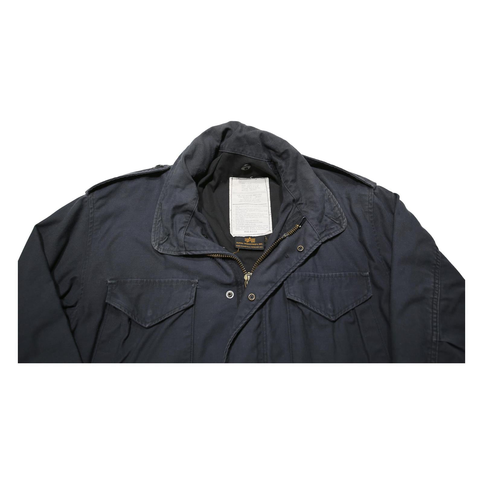 ALPHA INDUSTRIES M-65 Field Mens Navy Blue Jacket L Cotton Blend Zip Pocket