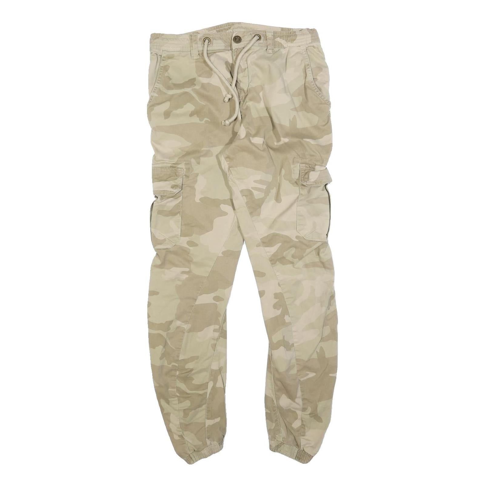 URBAN CLASSICS Mens Beige Slim Cargo Trousers W30 L30 Drawstring Casual Pants