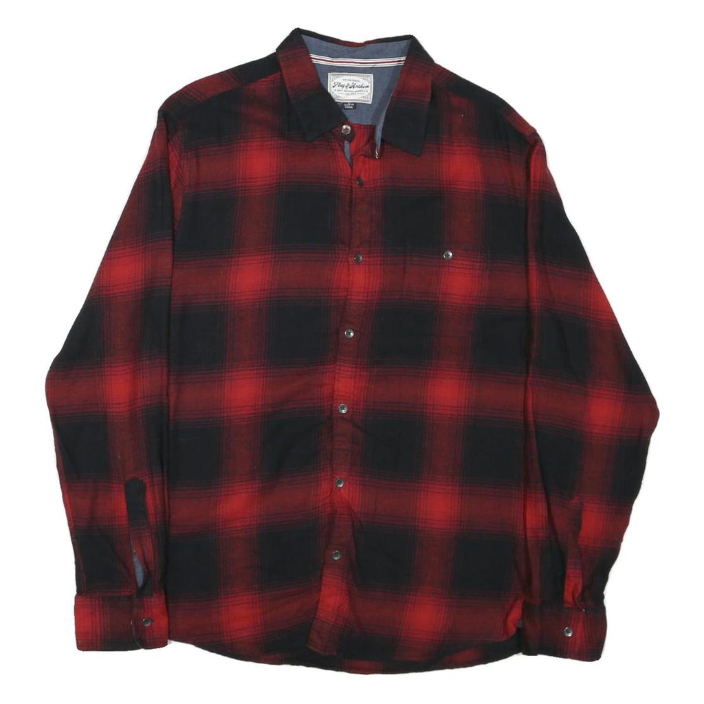 FLAG & ANTHEM Mens Red & Black Check Shirt L Casual Cotton Blend Long Sleeve