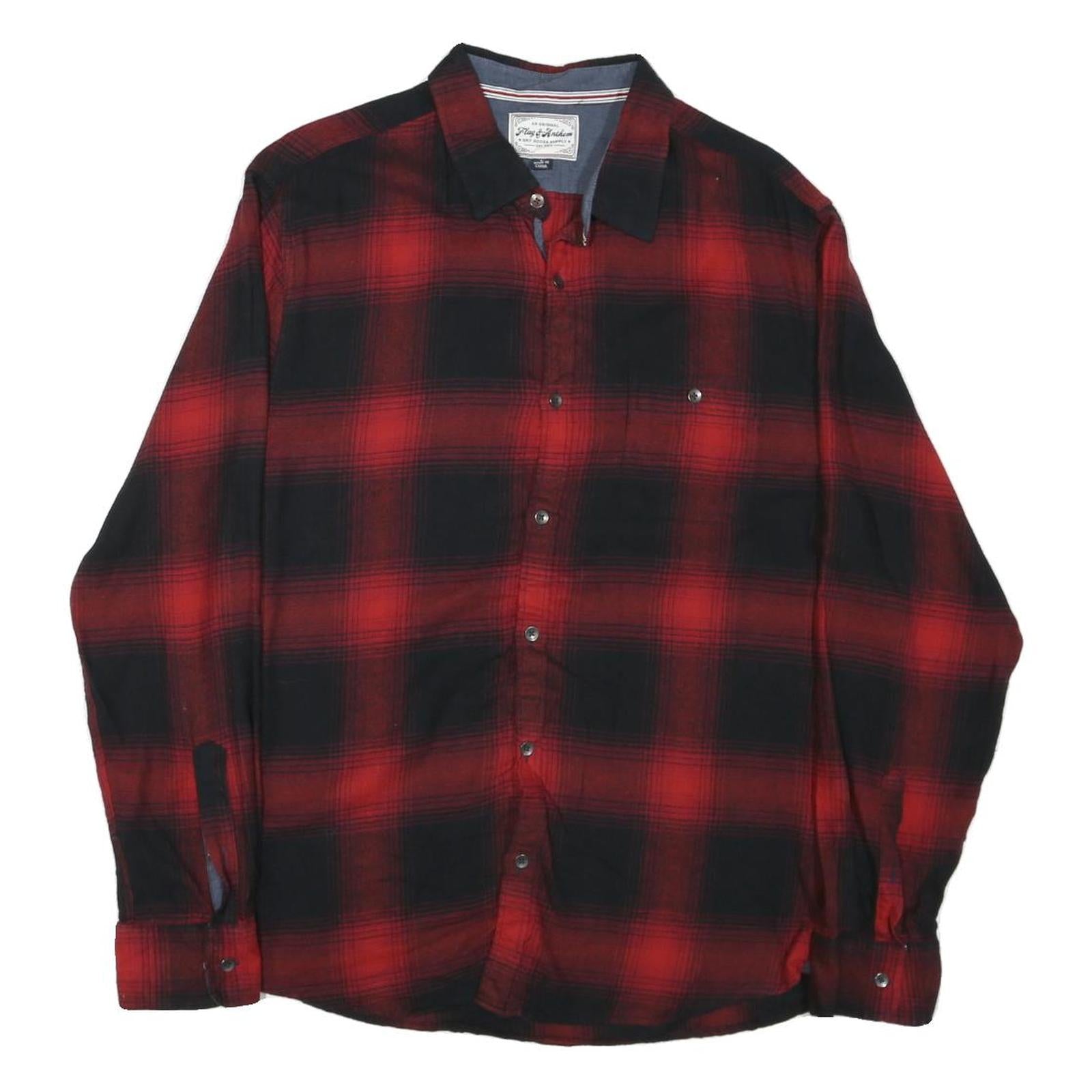 FLAG & ANTHEM Mens Red & Black Check Shirt L Casual Cotton Blend Long Sleeve