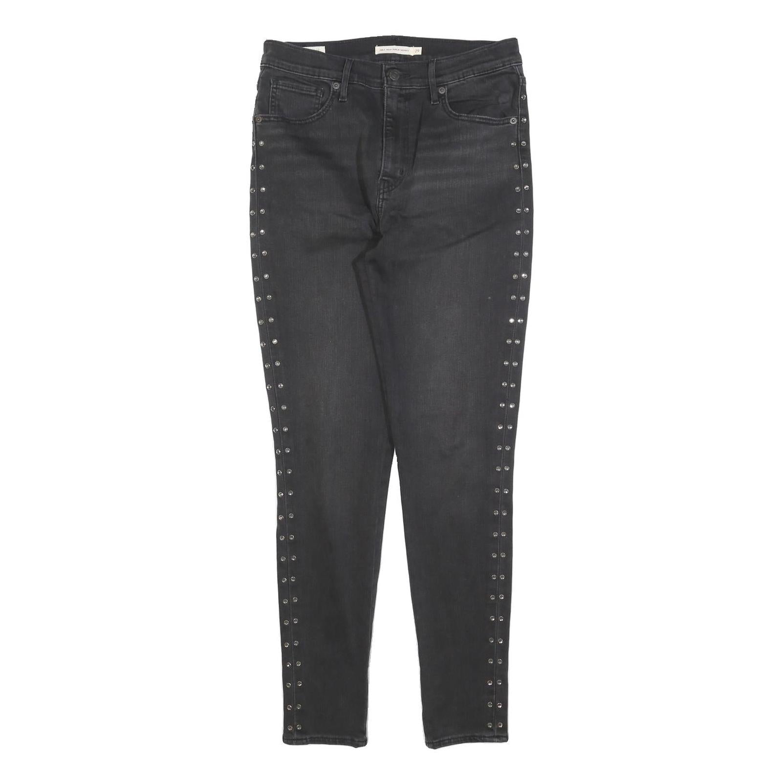LEVI'S Womens Jeans Black Slim Skinny Denim W29 L30 Stud Embellished Zip
