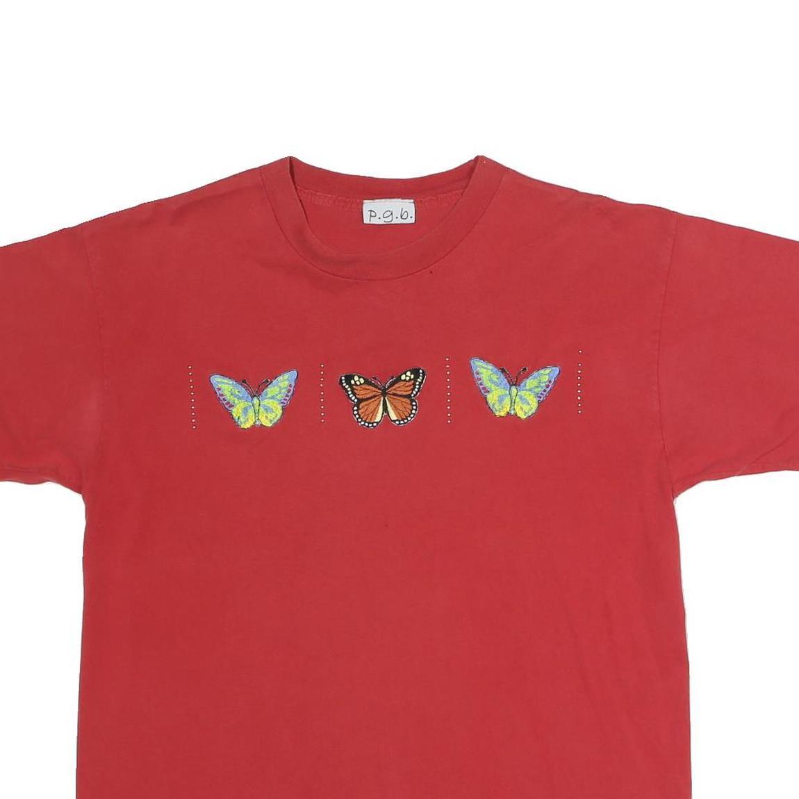 PGB Womens Red Butterfly Graphic T-Shirt XL Short Sleeve Crew Neck Casual