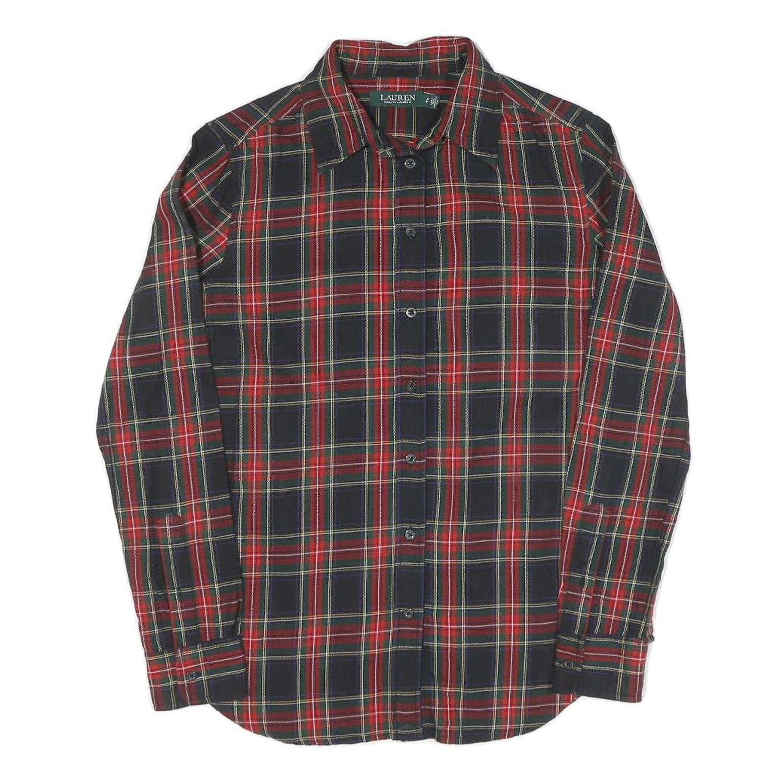 LAUREN RALPH LAUREN Womens Red & Navy Check Shirt S Classic Cotton Long Sleeve