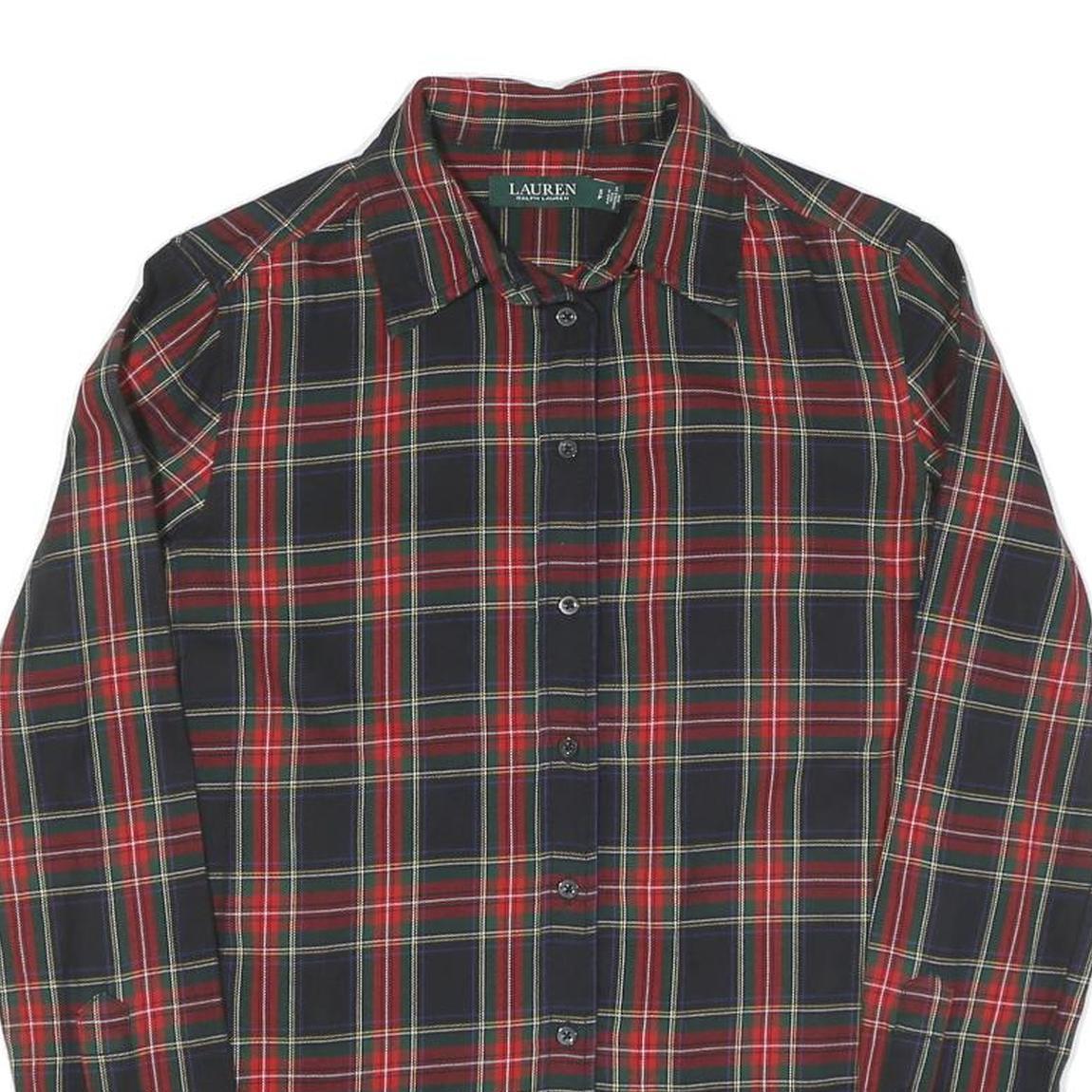 LAUREN RALPH LAUREN Womens Red & Navy Check Shirt S Classic Cotton Long Sleeve