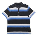 PIERRE CARDIN Mens Black & Blue & White Striped Short Sleeve Polo Shirt M Cotton