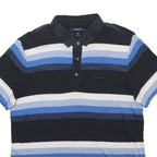 PIERRE CARDIN Mens Black & Blue & White Striped Short Sleeve Polo Shirt M Cotton