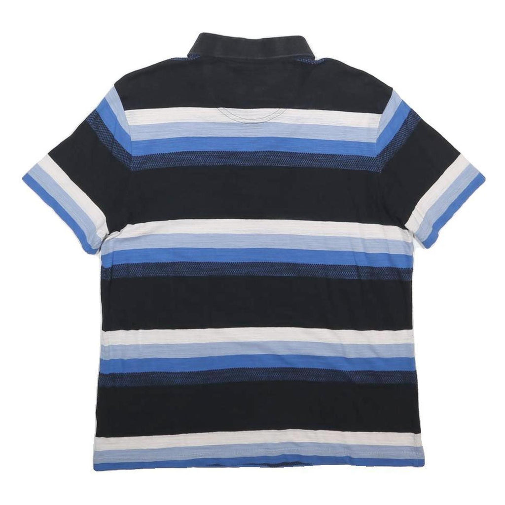 PIERRE CARDIN Mens Black & Blue & White Striped Short Sleeve Polo Shirt M Cotton