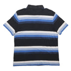 PIERRE CARDIN Mens Black & Blue & White Striped Short Sleeve Polo Shirt M Cotton