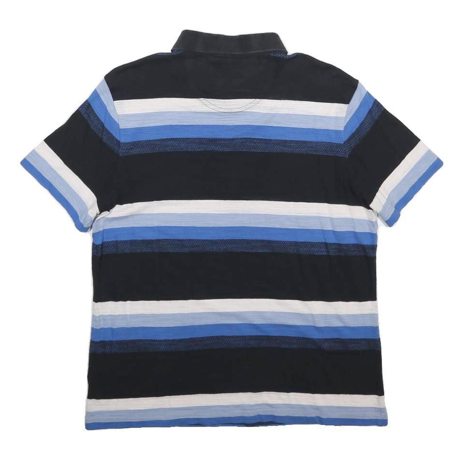 PIERRE CARDIN Mens Black & Blue & White Striped Short Sleeve Polo Shirt M Cotton