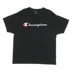 CHAMPION Mens Black Cotton Blend Logo Graphic T-Shirt XL Crew Neck Short Sleeve