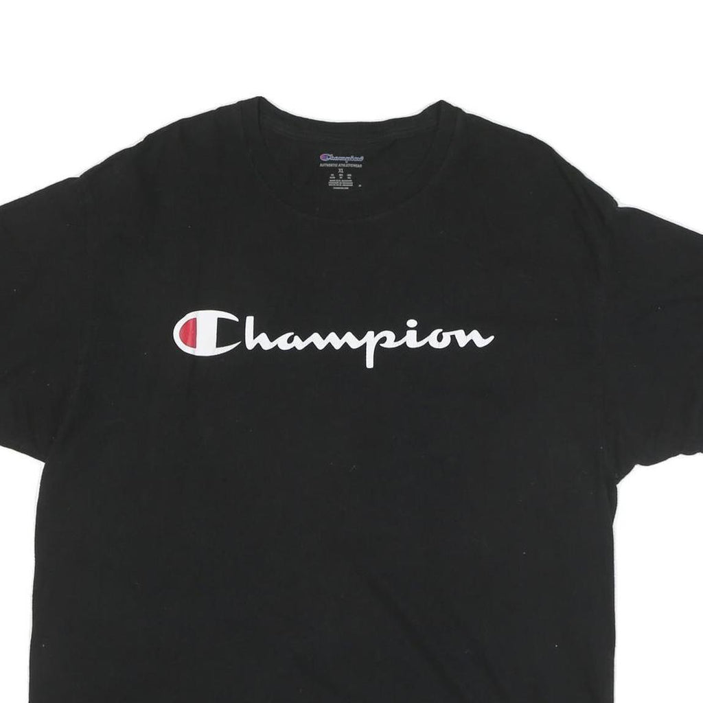 CHAMPION Mens Black Cotton Blend Logo Graphic T-Shirt XL Crew Neck Short Sleeve