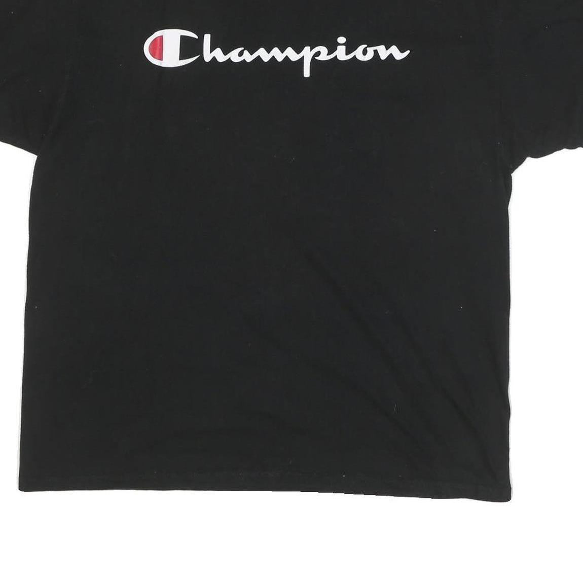 CHAMPION Mens Black Cotton Blend Logo Graphic T-Shirt XL Crew Neck Short Sleeve