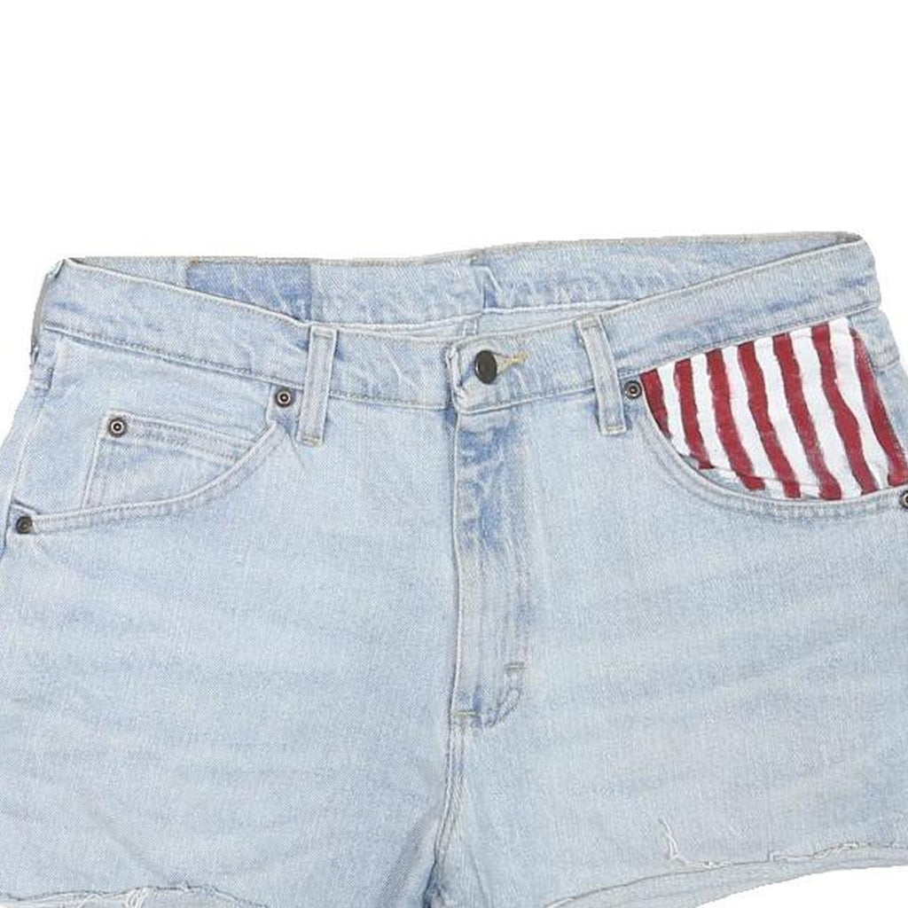 WRANGLER Mens Shorts Light Blue Denim XL W34 Star Print Casual Retro