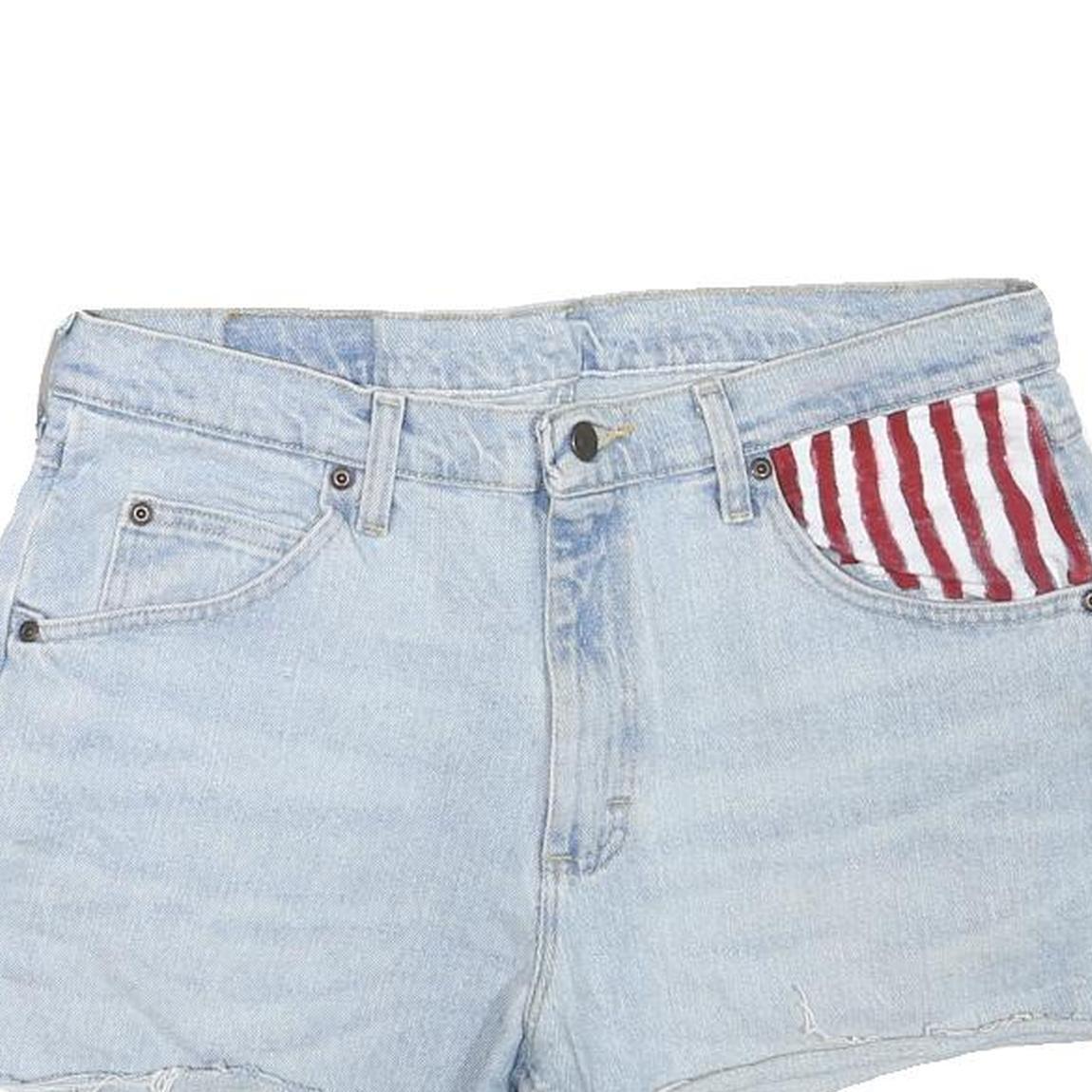 WRANGLER Mens Shorts Light Blue Denim XL W34 Star Print Casual Retro