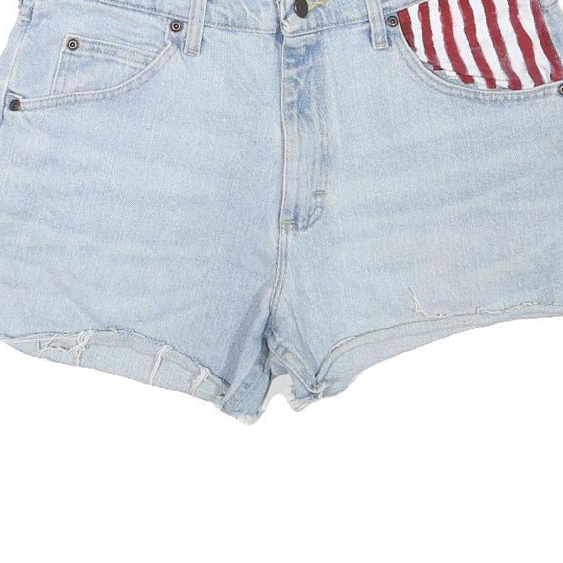 WRANGLER Mens Shorts Light Blue Denim XL W34 Star Print Casual Retro