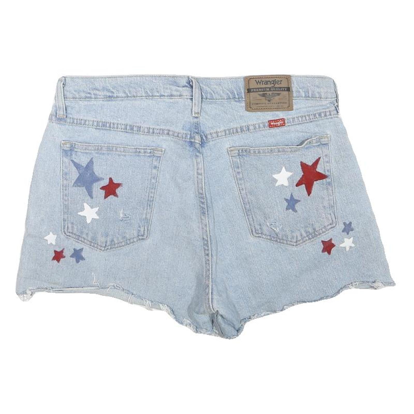 WRANGLER Mens Shorts Light Blue Denim XL W34 Star Print Casual Retro