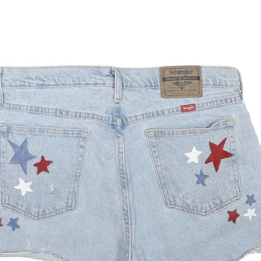 WRANGLER Mens Shorts Light Blue Denim XL W34 Star Print Casual Retro