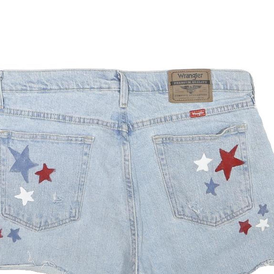 WRANGLER Mens Shorts Light Blue Denim XL W34 Star Print Casual Retro