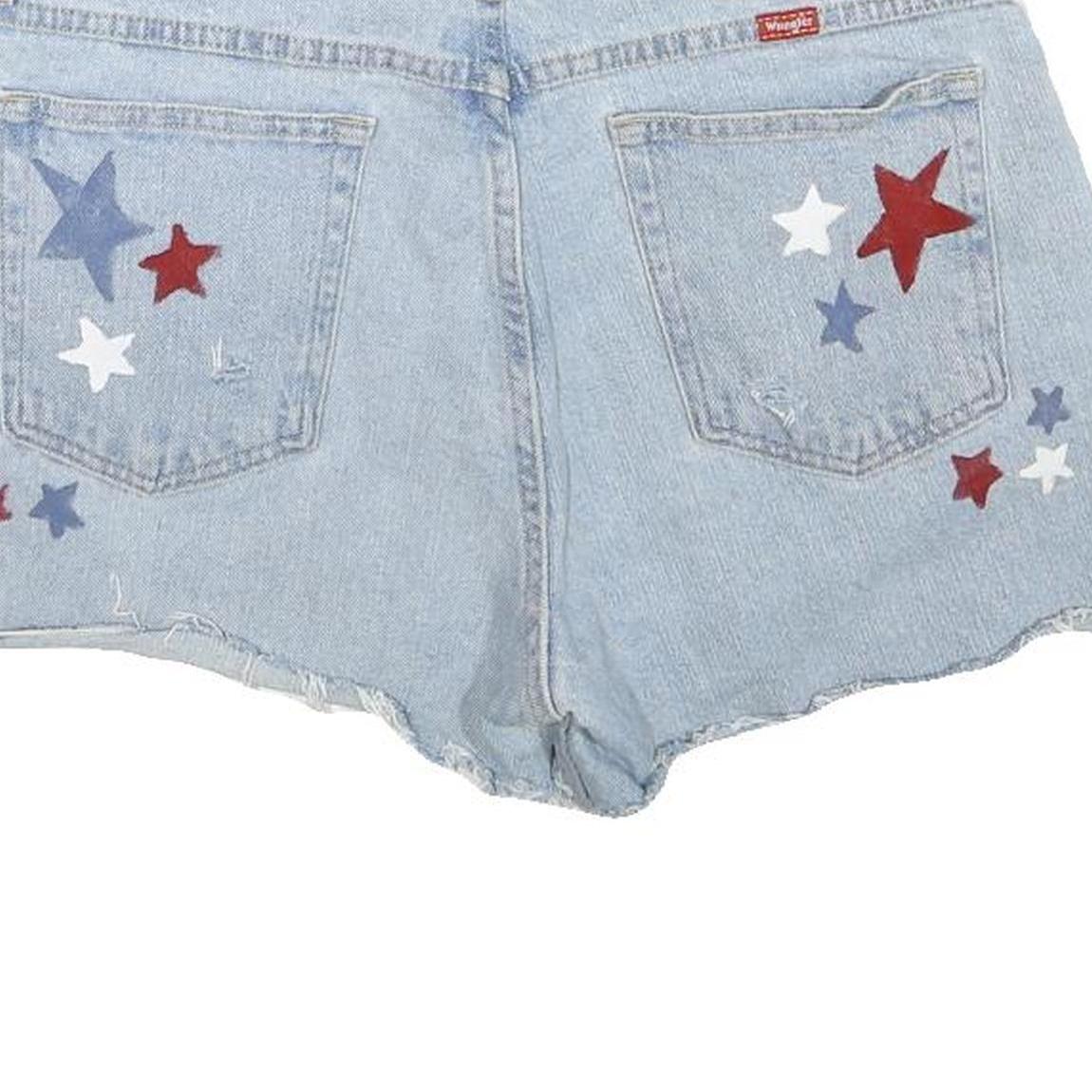 WRANGLER Mens Shorts Light Blue Denim XL W34 Star Print Casual Retro