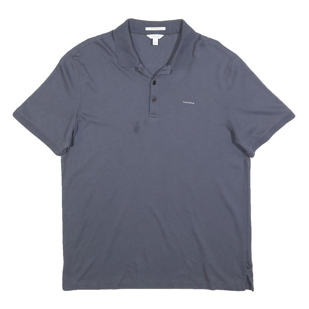 CALVIN KLEIN Mens Blue Polo Shirt Short Sleeve Plain Regular Fit L Cotton Blend