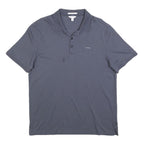 CALVIN KLEIN Mens Blue Polo Shirt Short Sleeve Plain Regular Fit L Cotton Blend