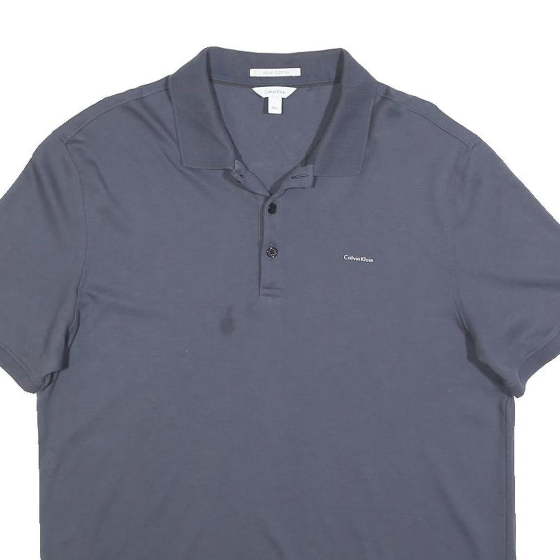 CALVIN KLEIN Mens Blue Polo Shirt Short Sleeve Plain Regular Fit L Cotton Blend