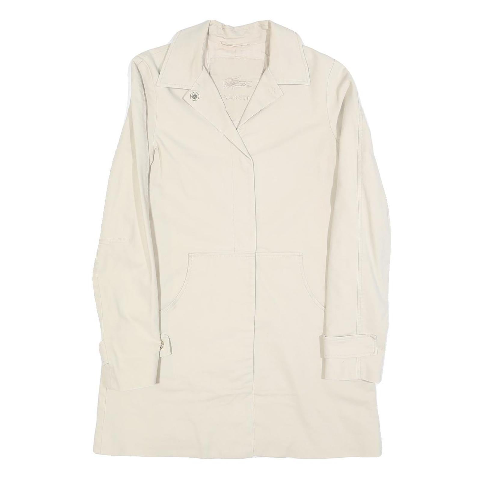 LACOSTE Womens Cream Button Cotton Blend Jacket S Plain Classic Stylish