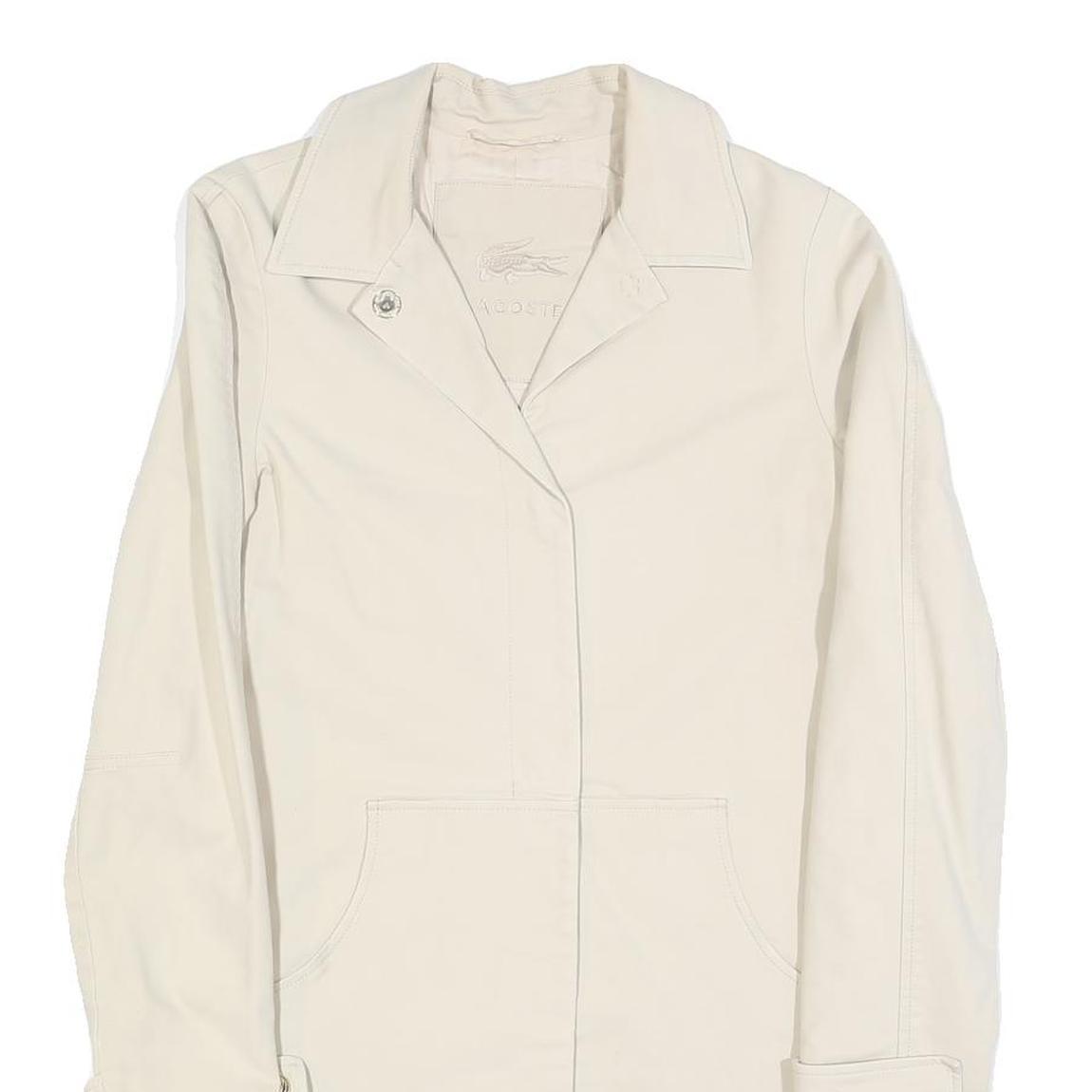 LACOSTE Womens Cream Button Cotton Blend Jacket S Plain Classic Stylish