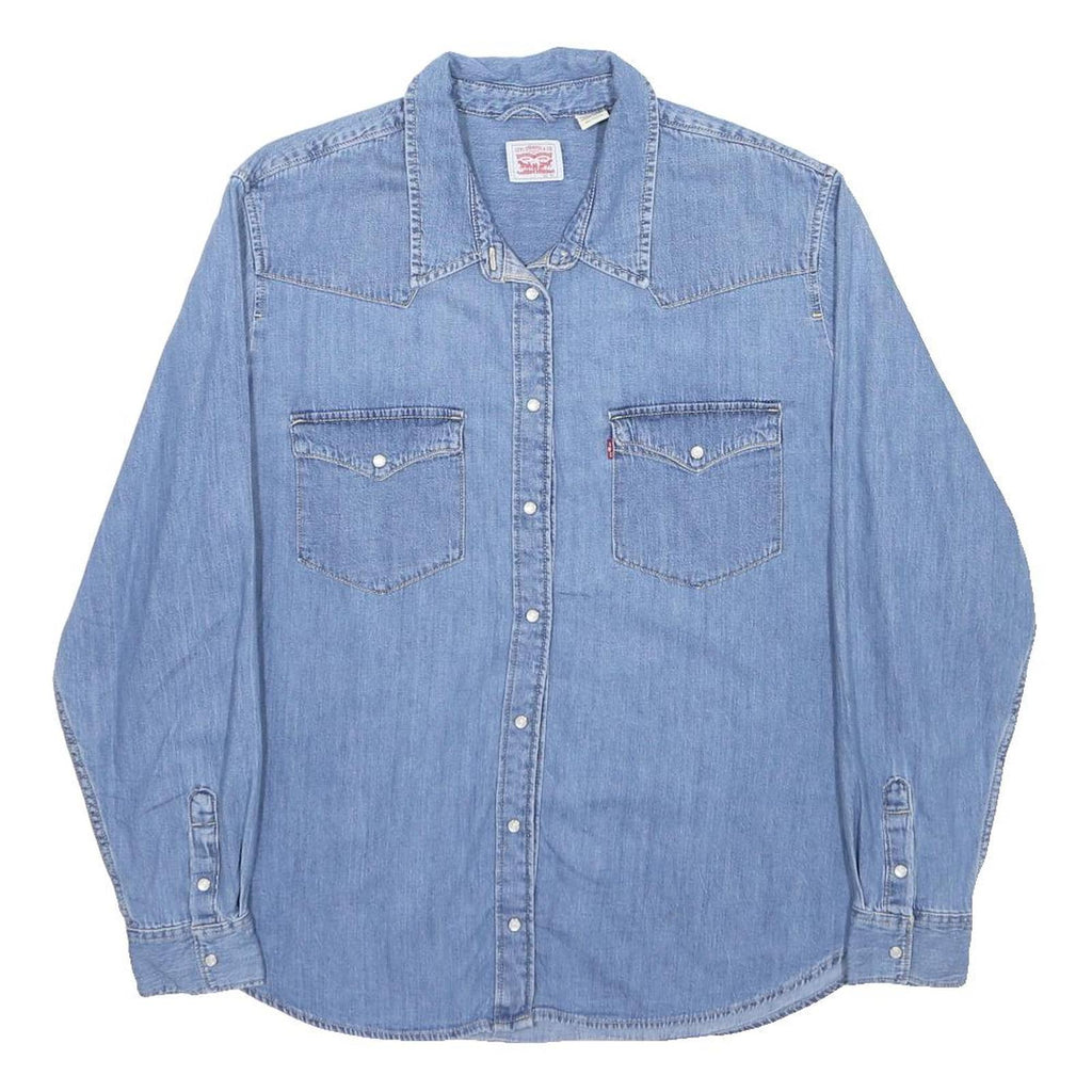 LEVI'S Womens Blue Denim Shirt 2XL Western Style Button Long Sleeve