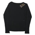 LAUREN RALPH LAUREN Womens Black Basic Top Long Sleeve Boat Neck S Buckle Detail