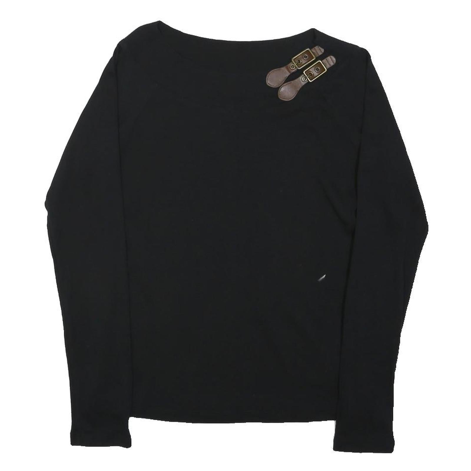LAUREN RALPH LAUREN Womens Black Basic Top Long Sleeve Boat Neck S Buckle Detail