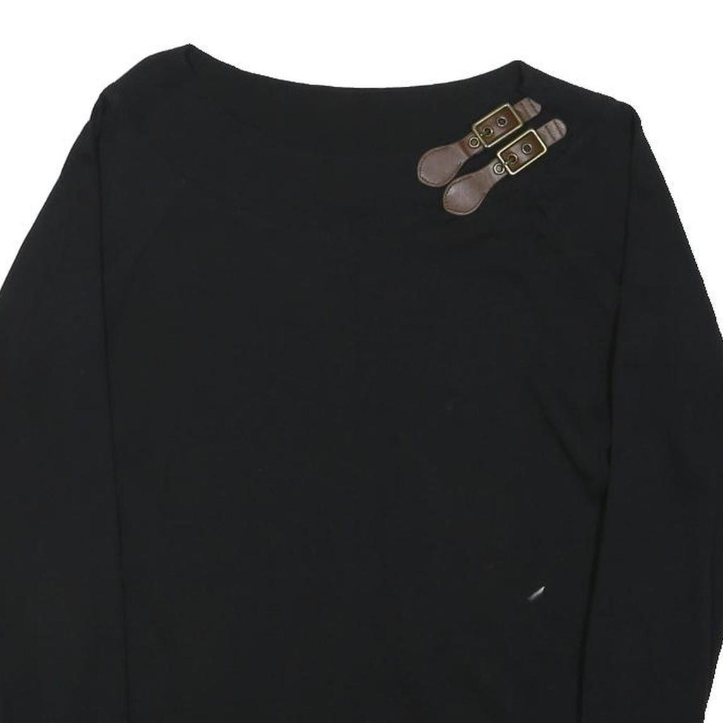 LAUREN RALPH LAUREN Womens Black Basic Top Long Sleeve Boat Neck S Buckle Detail