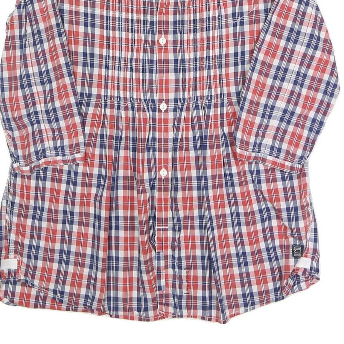 GSTAR Womens Blue & Red Checked Shirt 3/4 Sleeve Button Neck M Stylish Casual