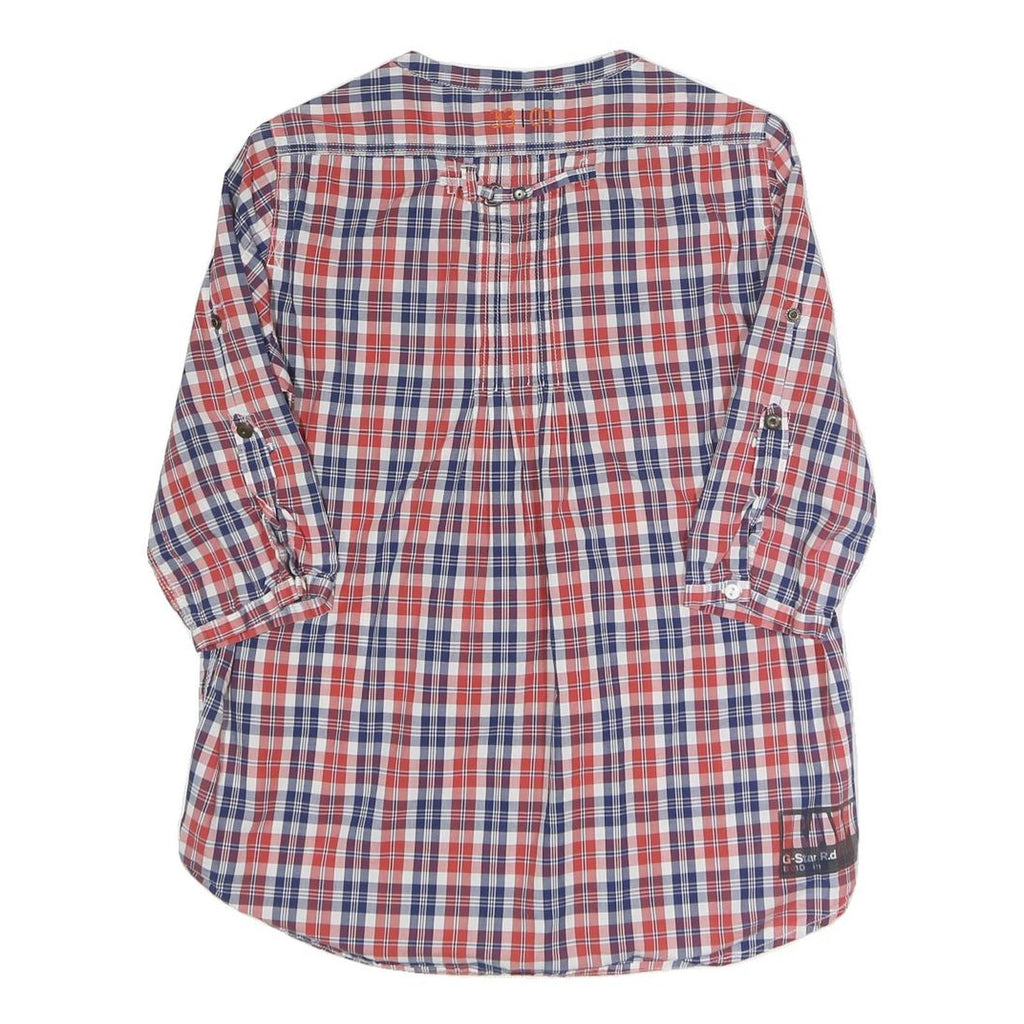 GSTAR Womens Blue & Red Checked Shirt 3/4 Sleeve Button Neck M Stylish Casual
