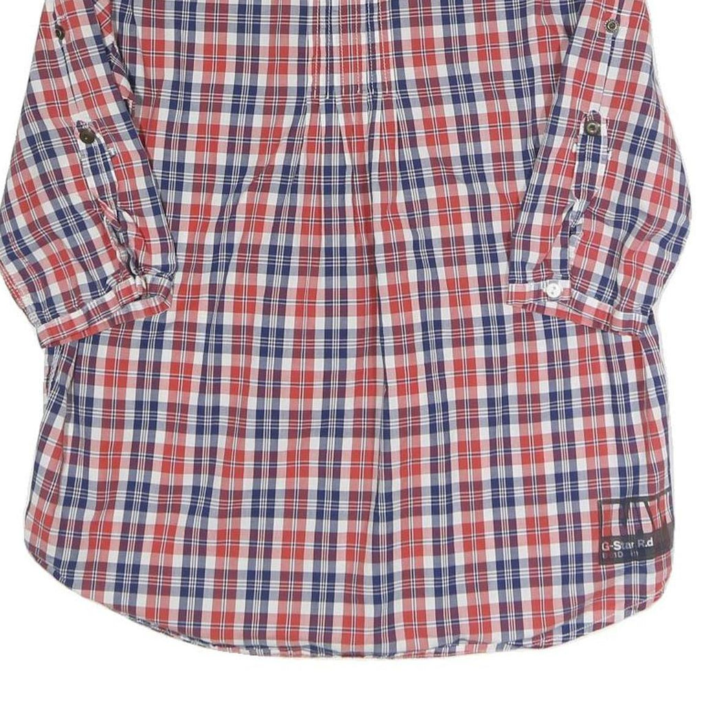 GSTAR Womens Blue & Red Checked Shirt 3/4 Sleeve Button Neck M Stylish Casual