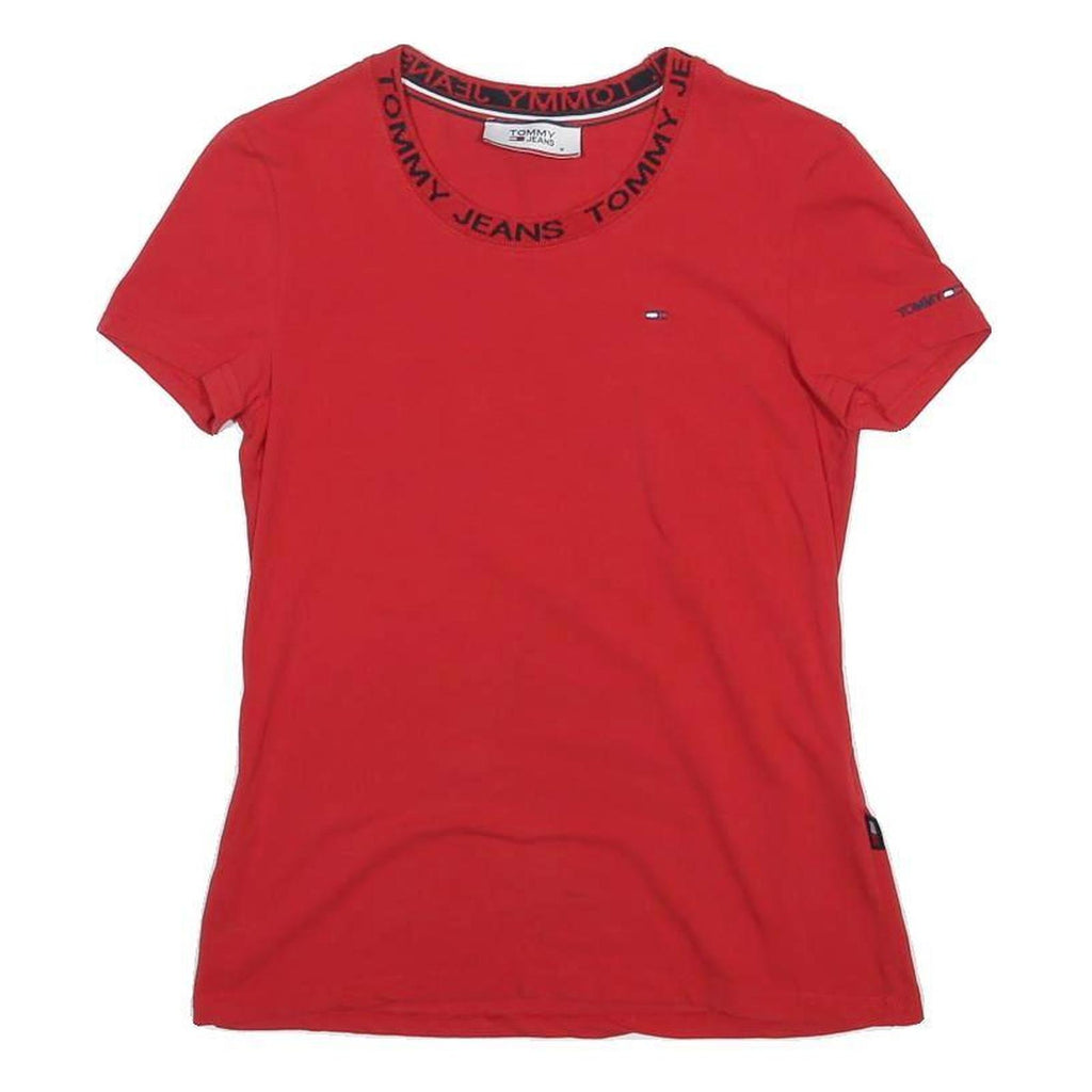 TOMMY JEANS Womens Red Graphic T-Shirt M Short Sleeve Crew Neck Logo Print
