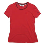 TOMMY JEANS Womens Red Graphic T-Shirt M Short Sleeve Crew Neck Logo Print