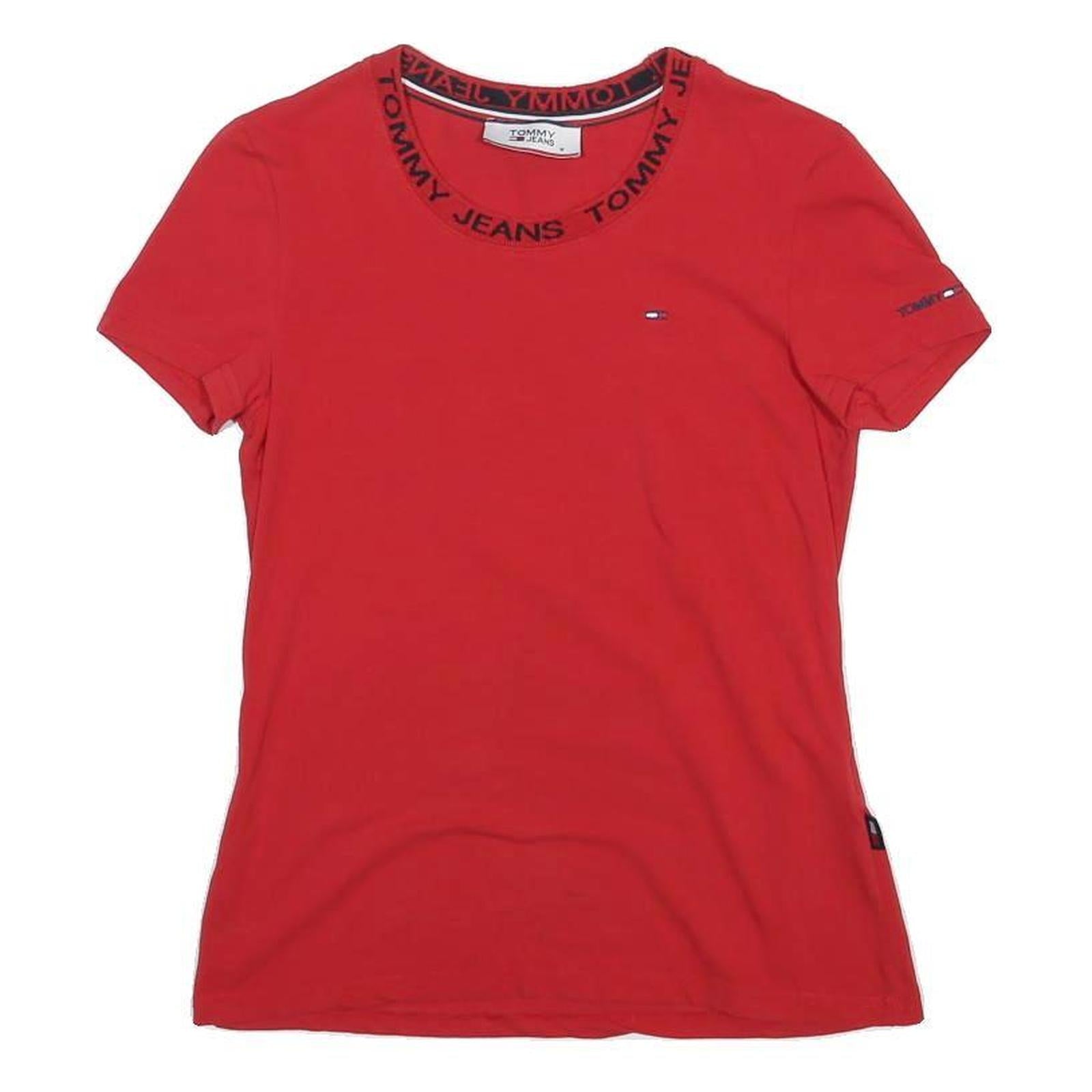 TOMMY JEANS Womens Red Graphic T-Shirt M Short Sleeve Crew Neck Logo Print