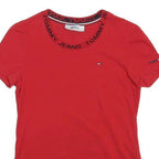 TOMMY JEANS Womens Red Graphic T-Shirt M Short Sleeve Crew Neck Logo Print