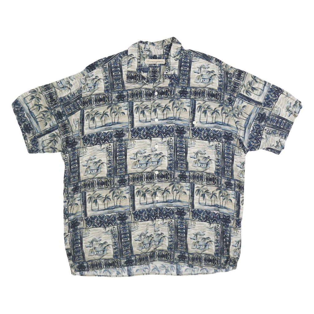 MUSINGWEAR Mens Blue Rayon Hawaiian Shirt XL Tropical Print Island Theme