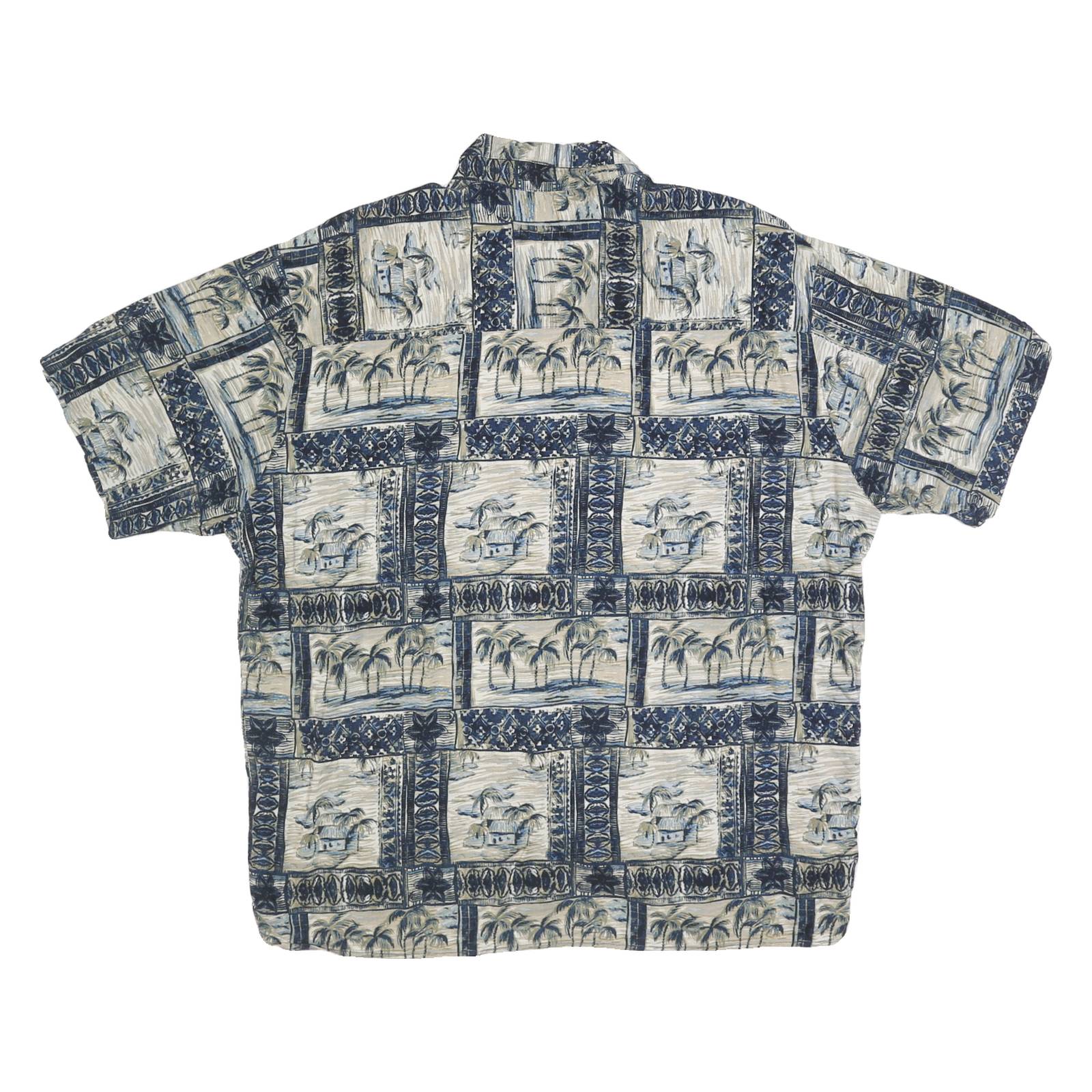 MUSINGWEAR Mens Blue Rayon Hawaiian Shirt XL Tropical Print Island Theme