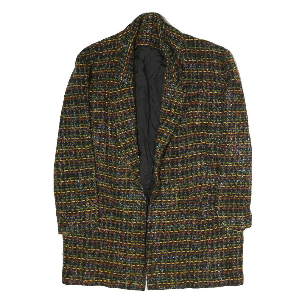 Womens Black & Multi Wool Classic Jacket L Woven Checked Pattern