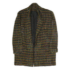 Womens Black & Multi Wool Classic Jacket L Woven Checked Pattern