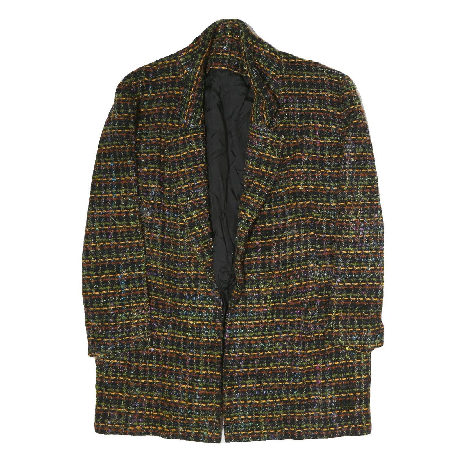 Womens Black & Multi Wool Classic Jacket L Woven Checked Pattern