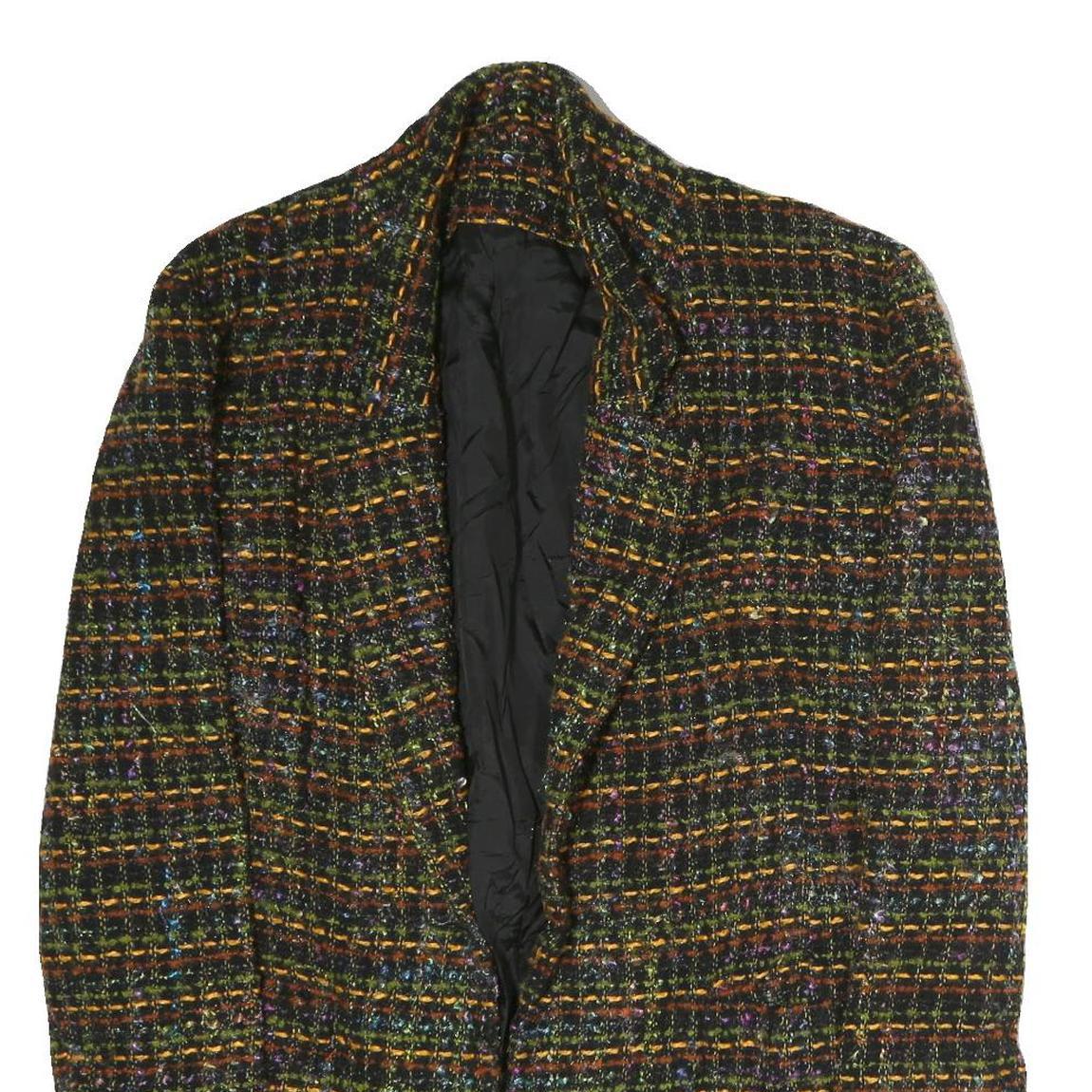 Womens Black & Multi Wool Classic Jacket L Woven Checked Pattern