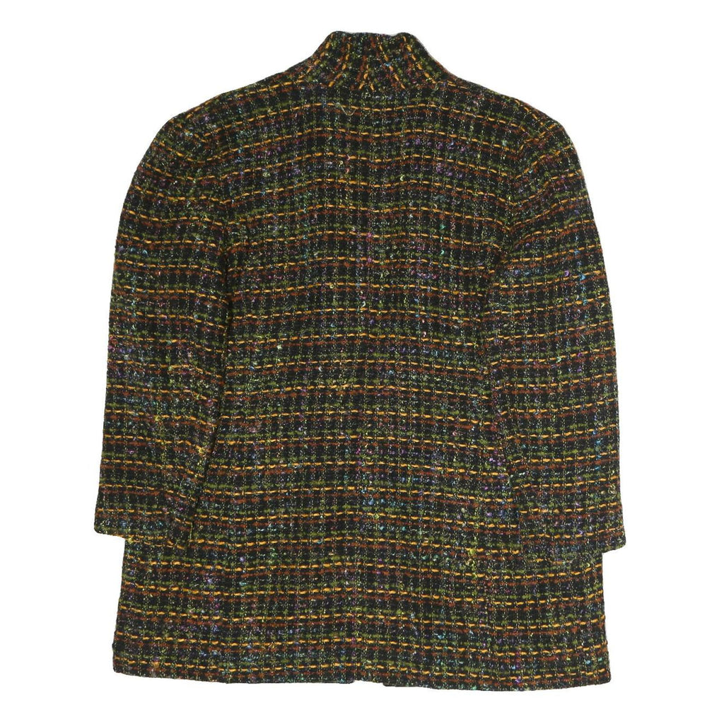 Womens Black & Multi Wool Classic Jacket L Woven Checked Pattern
