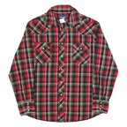 WRANGLER Mens Red Black & Brown Check Shirt L Western Style Button Up Long