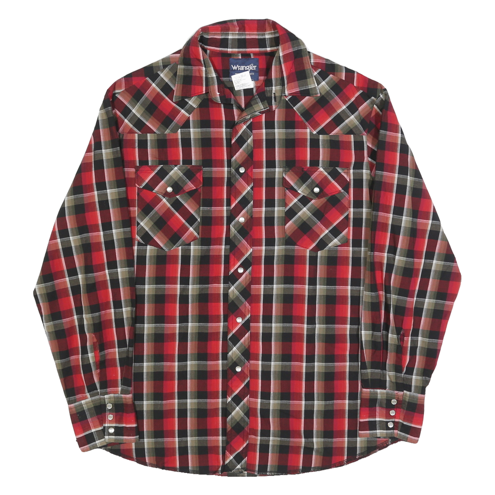 WRANGLER Mens Red Black & Brown Check Shirt L Western Style Button Up Long