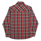WRANGLER Mens Red Black & Brown Check Shirt L Western Style Button Up Long