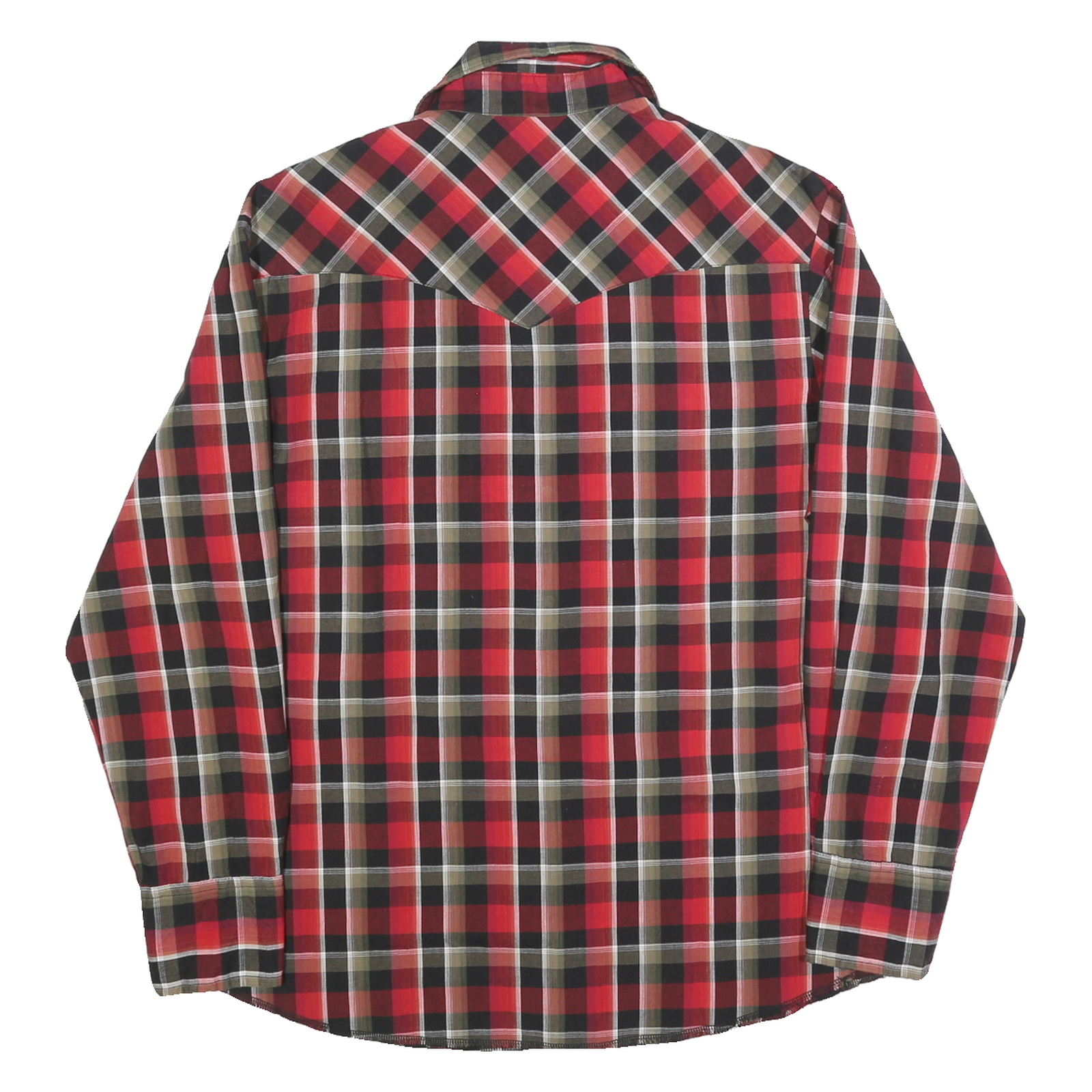 WRANGLER Mens Red Black & Brown Check Shirt L Western Style Button Up Long